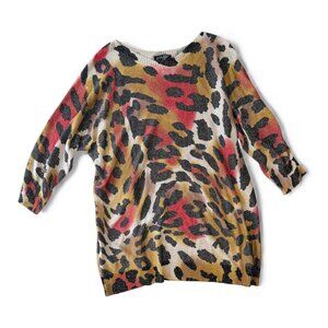 Leopard Print Sweater Tunic | M | Sparkle Detail, Oversized Fit, Statement Top